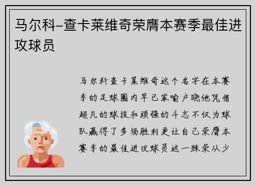 马尔科-查卡莱维奇荣膺本赛季最佳进攻球员